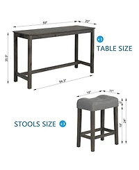 Rainsken Bar Table and Chairs Set of 4, Industrial Height Dining with 3 Padded Stools Power Outlet for Living Room