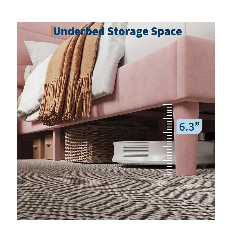 gaomon Upholstered Platform Bed Frame with Headboard - Mdf and Wood Slat Support, Quiet, Easy Assembly