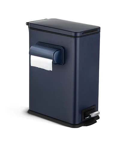 Home Zone Living 3 Gallon Slim Rectangular Dog Waste Trash Can with Bag Holder, Stainless Steel, Matte Navy with Trash Bags