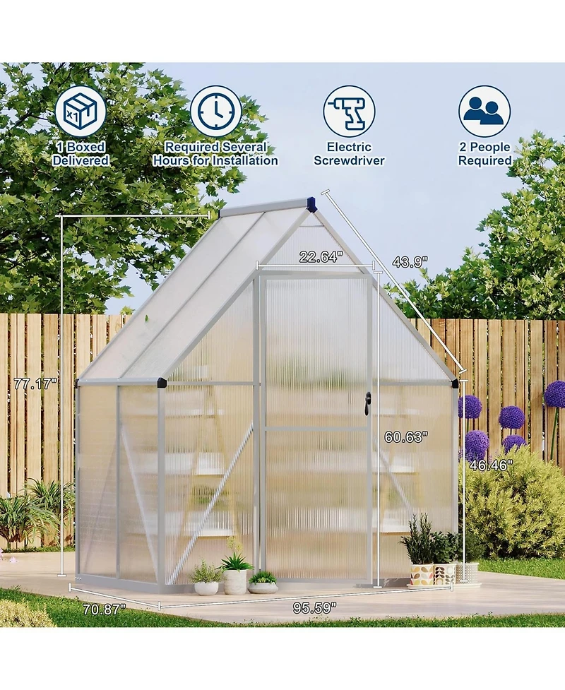gaomon 6'X4' Aluminum-Framed Polycarbonate Greenhouse, Heavy Duty Polycarbonate Greenhouse with Quick Setup Structure and Roof Vent