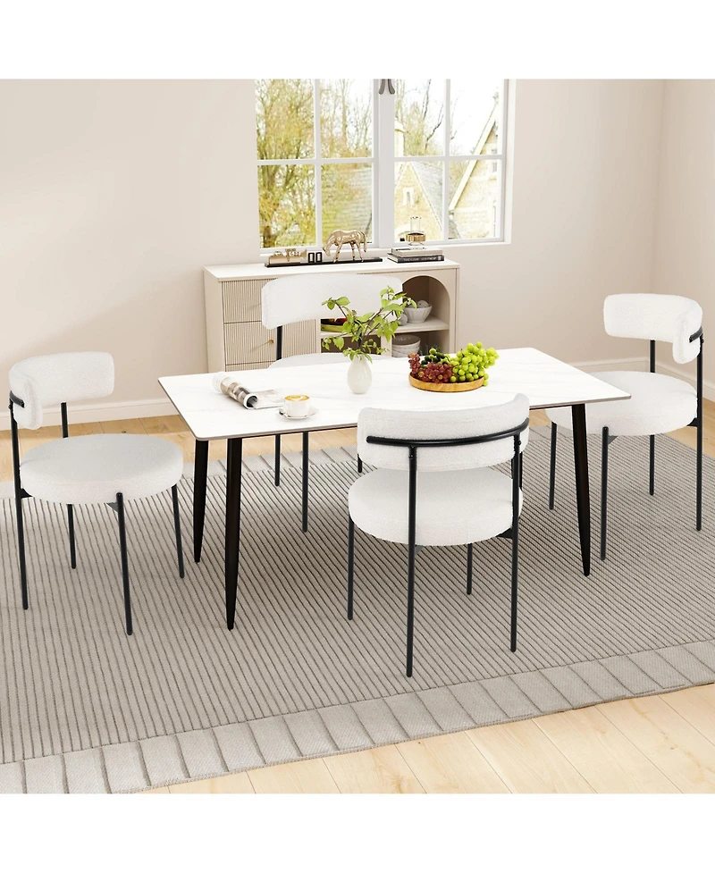 Slickblue Modern Boucle Dining Chair Set of 2 with Curved Backrest and Sturdy Metal Legs