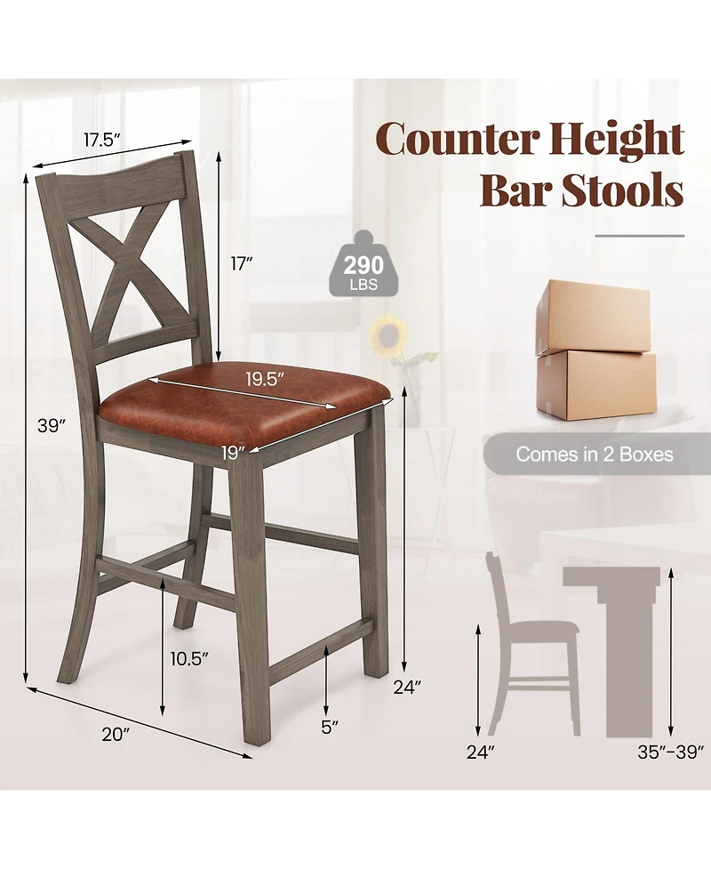 Slickblue Modern Bar Stools Set of 2 with Cross Back Frame and Faux Leather Upholstery