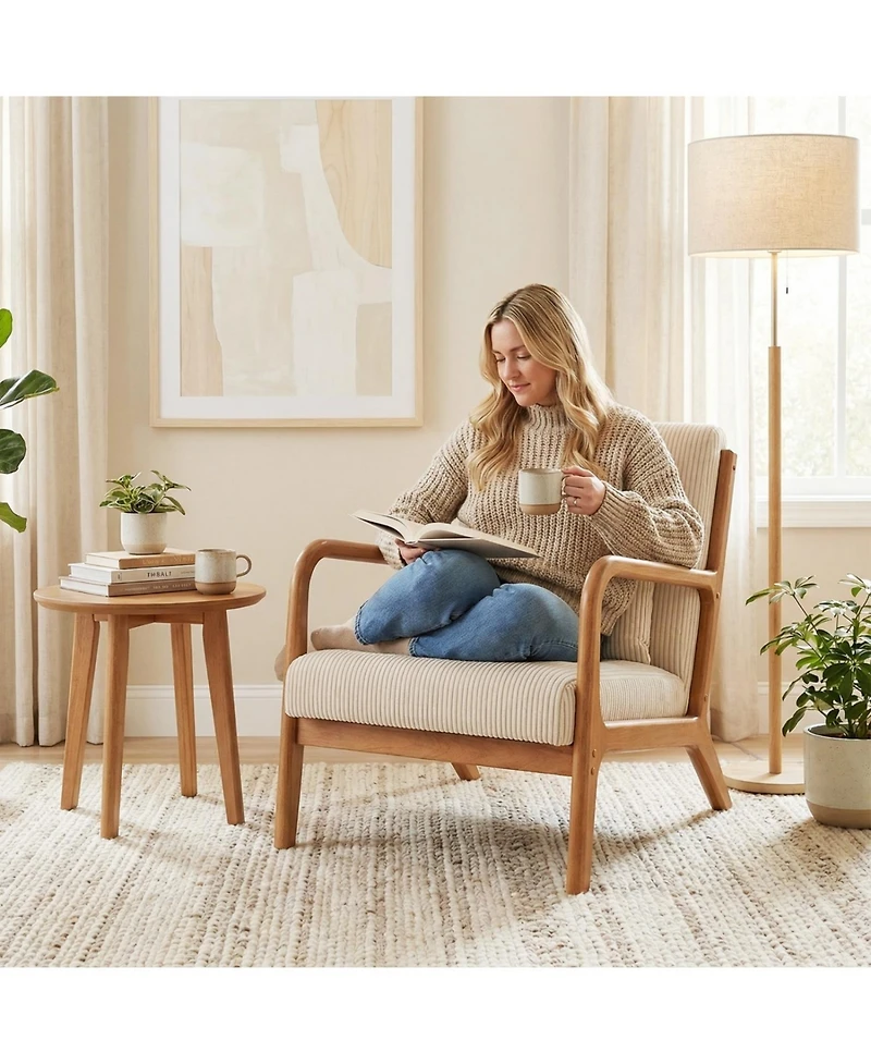 Slickblue Accent Lounge Chair Corduroy Fabric with Lumbar Pillow Support