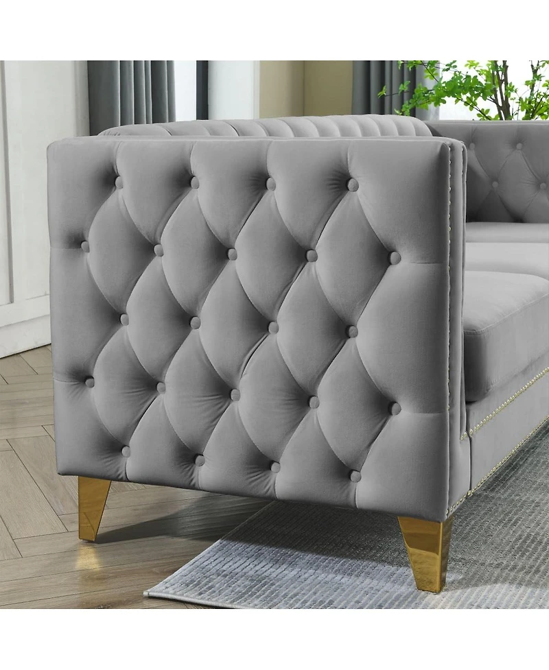 Maison Boucle 80.5'' Velvet Chesterfield Sofa Couch, Tufted 3-Seater, Nailhead Trim