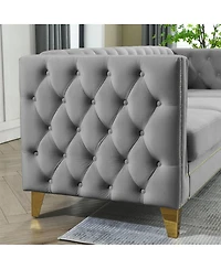 Maison Boucle 80.5'' Velvet Chesterfield Sofa Couch, Tufted 3-Seater, Nailhead Trim