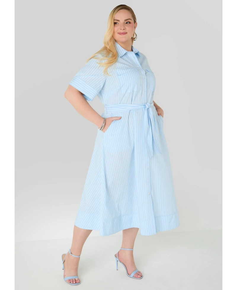 Ashley Stewart Women's Striped A Line Midaxi Shirtdress