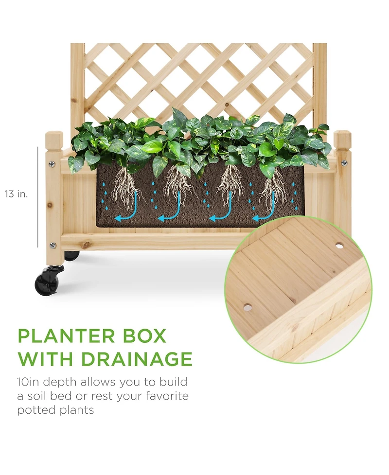 Best Choice Products Set of 2 48in Wood Planter Box & Diamond Lattice Trellis, w/ Drainage, Optional Wheels - Walnut