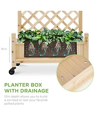 Best Choice Products Set of 2 48in Wood Planter Box & Diamond Lattice Trellis, w/ Drainage, Optional Wheels - Walnut