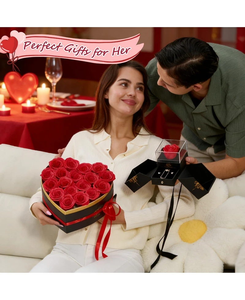 Gnuadz Forever Flowers Box Preserved Roses Jewelry Set Couple Mother Gift