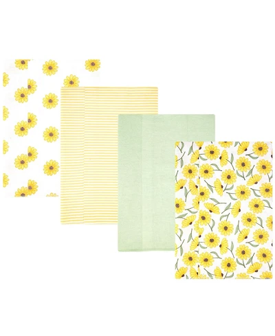 Hudson Baby Girl Cotton Poly Flannel Burp Cloths 4-Pack, Yellow Daisy, One Size