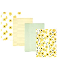 Hudson Baby Girl Cotton Poly Flannel Burp Cloths 4-Pack, Yellow Daisy, One Size