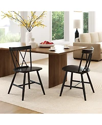 Slickblue Set of 2 Farmhouse Dining Chairs with Solid Rubber Wood Frame for Kitchen and Room