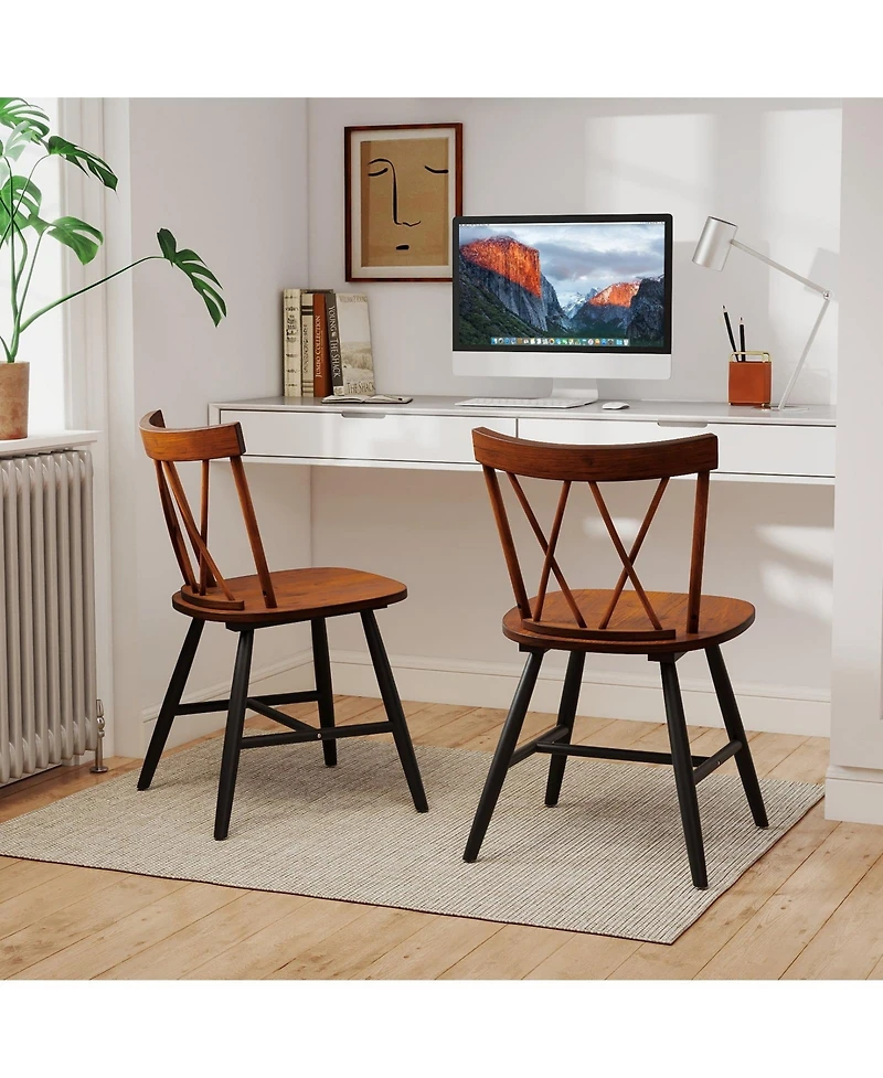 Slickblue Set of 2 Farmhouse Dining Chairs with Solid Rubber Wood Frame for Kitchen and Room