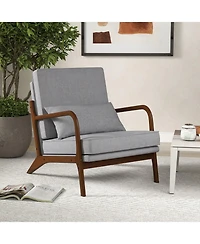 Slickblue Modern Upholstered Accent Chair with Rubber Wood Arms and Removable Backrest