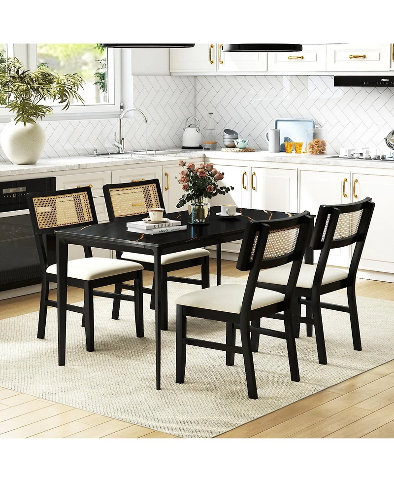 Slickblue Rattan Dining Chairs Set of 2 Upholstered with Wood Legs