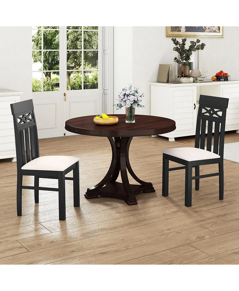 Slickblue Dining Chairs Set of 2 Rubber Wood Frame with High Back Seat