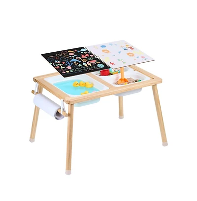 Sugift Wooden Sand and Water Sensory Activity Table for Toddlers with 3 Storage Bins