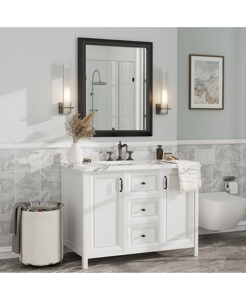 Apmir 30" x 36" Inch Thick Metal Framed Wall Mirrors for Bedroom