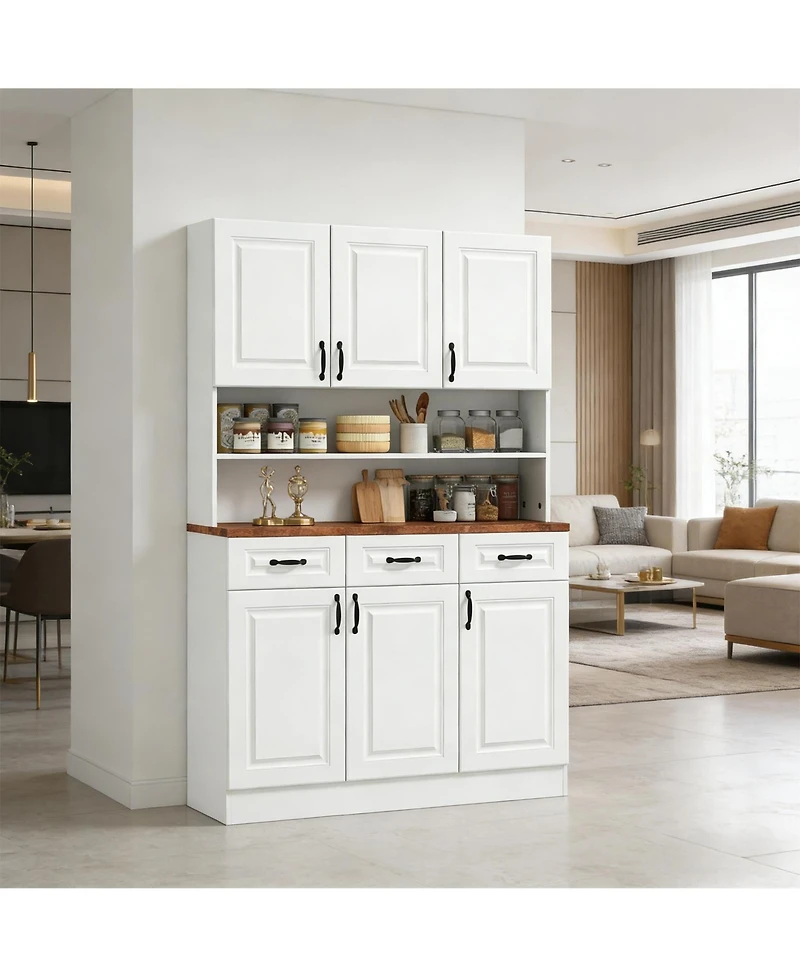 Clihome 70.75" Pantry Storage Cabinet - Kitchen Cupboard with 6 Cabinets 3 Drawers Adjustable Shelves