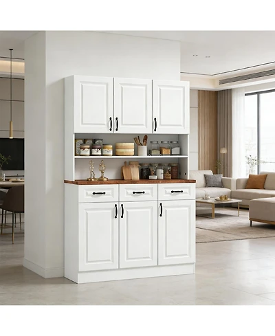 Clihome 70.75" Pantry Storage Cabinet - Kitchen Cupboard with 6 Cabinets 3 Drawers Adjustable Shelves