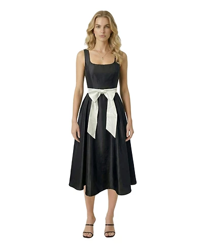 Modenaire Women's Sleeveless Contrast-Bow Midi Dress
