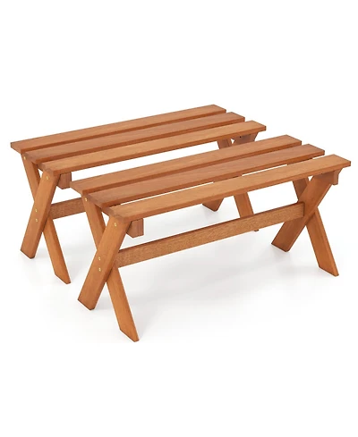 Gymax 36'' Outdoor Solid Wood Bench Teak Oil Finish and Slatted Seat for Porch