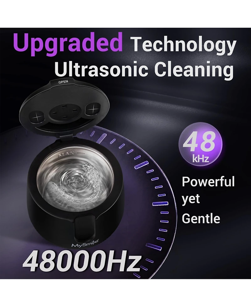 MySmile MS202B Cordless Ultrasonic Retainer and Jewelry Cleaning Pod for Home 48kHz with Digital Timer