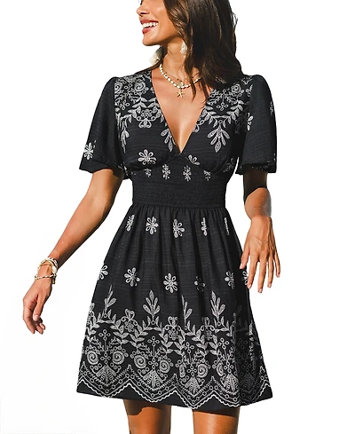 Cupshe Women's Printed V-Neck Short Sleeve Flowy Dress