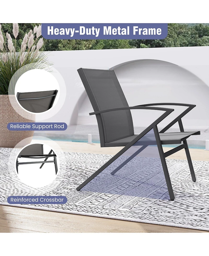 Gymax Patio Chairs 2 Pieces with Heavy Duty Metal Frame Curved Backrests and Armrests Outdoor
