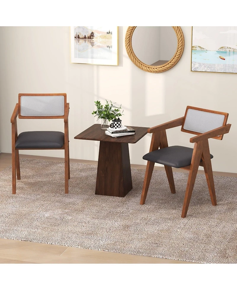 Slickblue Modern Mid Century Wooden Accent Chairs Set of 2 with Soft Leathaire Seating