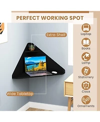 Sugift Floating Triangular Corner Computer Desk with Storage Shelf