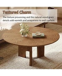 Rainsken 31.5 Inches Round Coffee Table, Rustic Wood Veneer Center Table for Living Room for Angular Sofas Carpet Practical