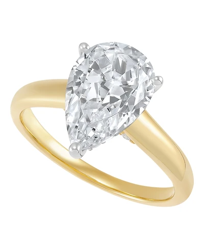 Macy's Igi Certified Lab Grown Pear Diamond (3-1/4 ct. t.w.) Ring 14k Yellow & White Gold