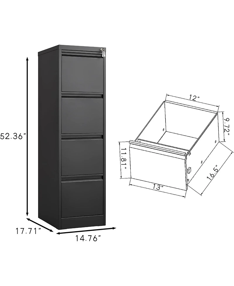 gaomon 4 Drawer Filing Cabinet, Metal Vertical File Cabinet with Lock for Home Office, Heavy Duty Storage for Letter/Legal/A4/F4 Size Files