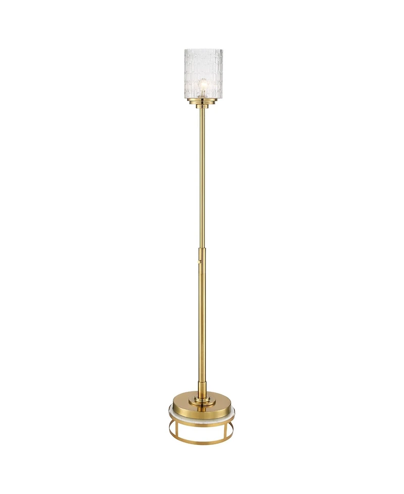 Possini Euro Design Kinsey Modern Torchiere Floor Lamp with Riser 78" Tall Brass Metal Stone Pattern Crystal Glass Shade for Living Room Office