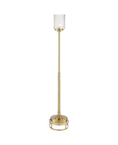 Possini Euro Design Kinsey Modern Torchiere Floor Lamp with Riser 78" Tall Brass Metal Stone Pattern Crystal Glass Shade for Living Room Office