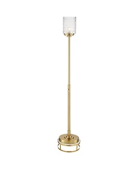Possini Euro Design Kinsey Modern Torchiere Floor Lamp with Riser 78" Tall Brass Metal Stone Pattern Crystal Glass Shade for Living Room Office