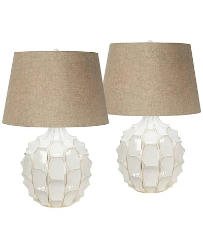 Possini Euro Design Cosgrove Modern Mid Century Table Lamps 26 1/2" High Set of 2 Glazed Ceramic Light Linen Drum Shade for Living Room