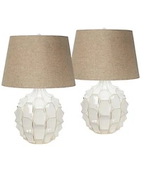 Possini Euro Design Cosgrove Modern Mid Century Table Lamps 26 1/2" High Set of 2 Glazed Ceramic Light Linen Drum Shade for Living Room