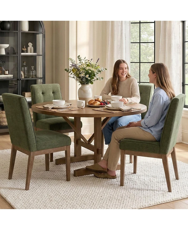 Maison Boucle abric Upholstered Dining Chairs Set of 2, High Back, Solid Wood