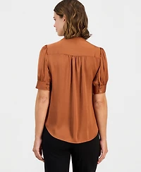 Anne Klein Women's Split-Neck Puffed-Sleeve Top