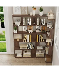Rainsken 5 Tier L Shaped Bookcase, Modern Geometric Wood Corner Bookshelf, for Home Office, Living Room, Bedroom