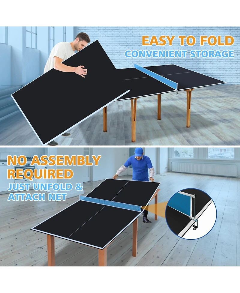 Rainsken 8.5FT Mid-Size Ping Pong Conversion Top, Foldable and Portable Tennis Table Top with Net, Single Side Upright for Indoor Games