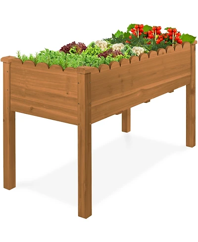 Best Choice Products Raised Garden Bed, Elevated Wooden Planter for Yard Foot Caps, Liner