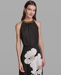 Karl Lagerfeld Paris Women's Floral Print Halter Neck Midi Dress