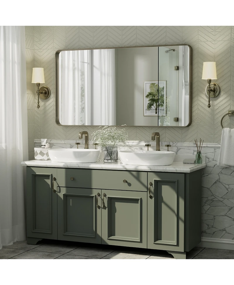 Apmir 55" x 30" High-Strength Tempered Glass and Aluminum Alloy Framed Wall Decor Bathroom Vanity Mirror in Brushed Bronze