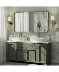 Apmir 55" x 30" High-Strength Tempered Glass and Aluminum Alloy Framed Wall Decor Bathroom Vanity Mirror in Brushed Bronze