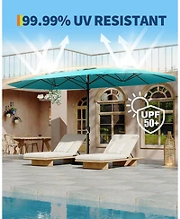 Gaomon Large Outdoor 15FT Double-Sided Rectangular Patio Umbrella with Base for Pool, Lawn