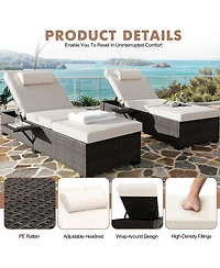 homfan Outdoor Pe Wicker Chaise Lounge Chairs Set of 2, Adjustable Reclining Brown with Cushions, Removable Table Top, Ideas for Patio, Poolside