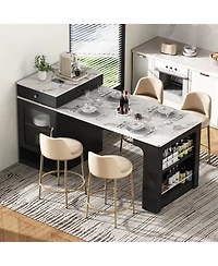 Clihome K&K 59.5" Kitchen Island with Extendable Dining Table, Storage Table Double-sided for Kitchen, Room